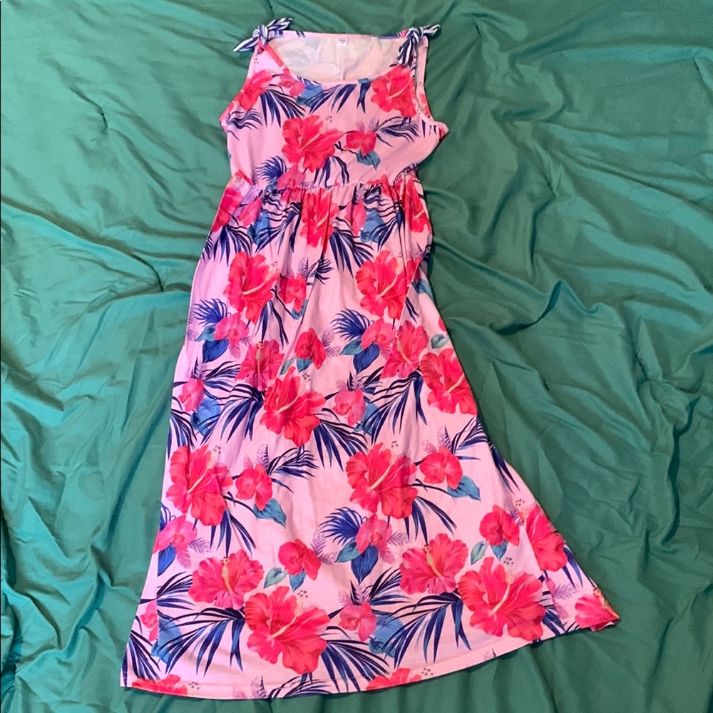 Floral Pink and Blue Kids Dress